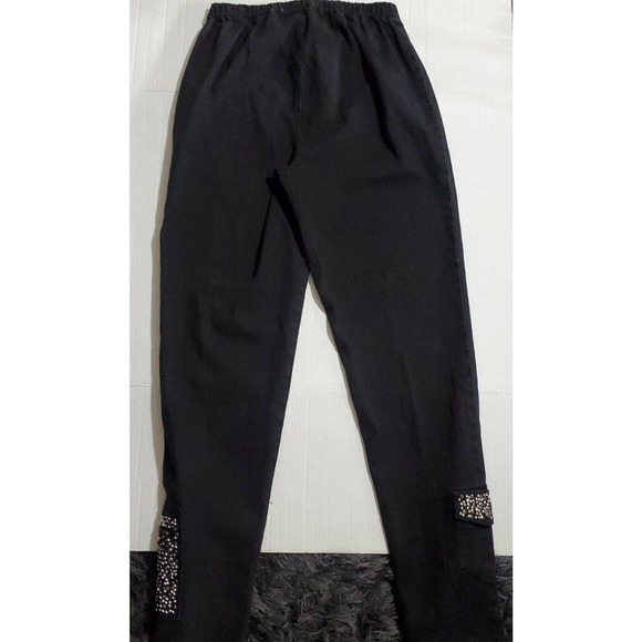 DG2 by Diane Gilman M/Tall Silver Beading Stretch Elastic Waist Black Jeans - Picture 7 of 12